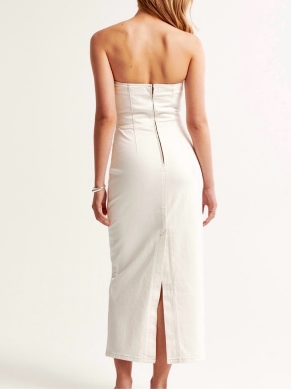 Abercrombie & Fitch Strapless White Midi Dress with Back Zip Detail S Petite